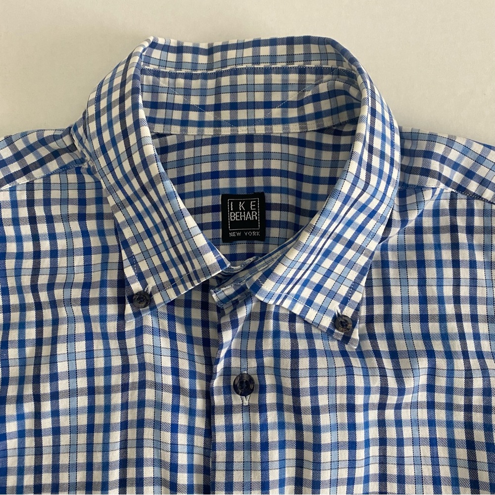 Ike Behar Navy and White Plaid Men's Shirt